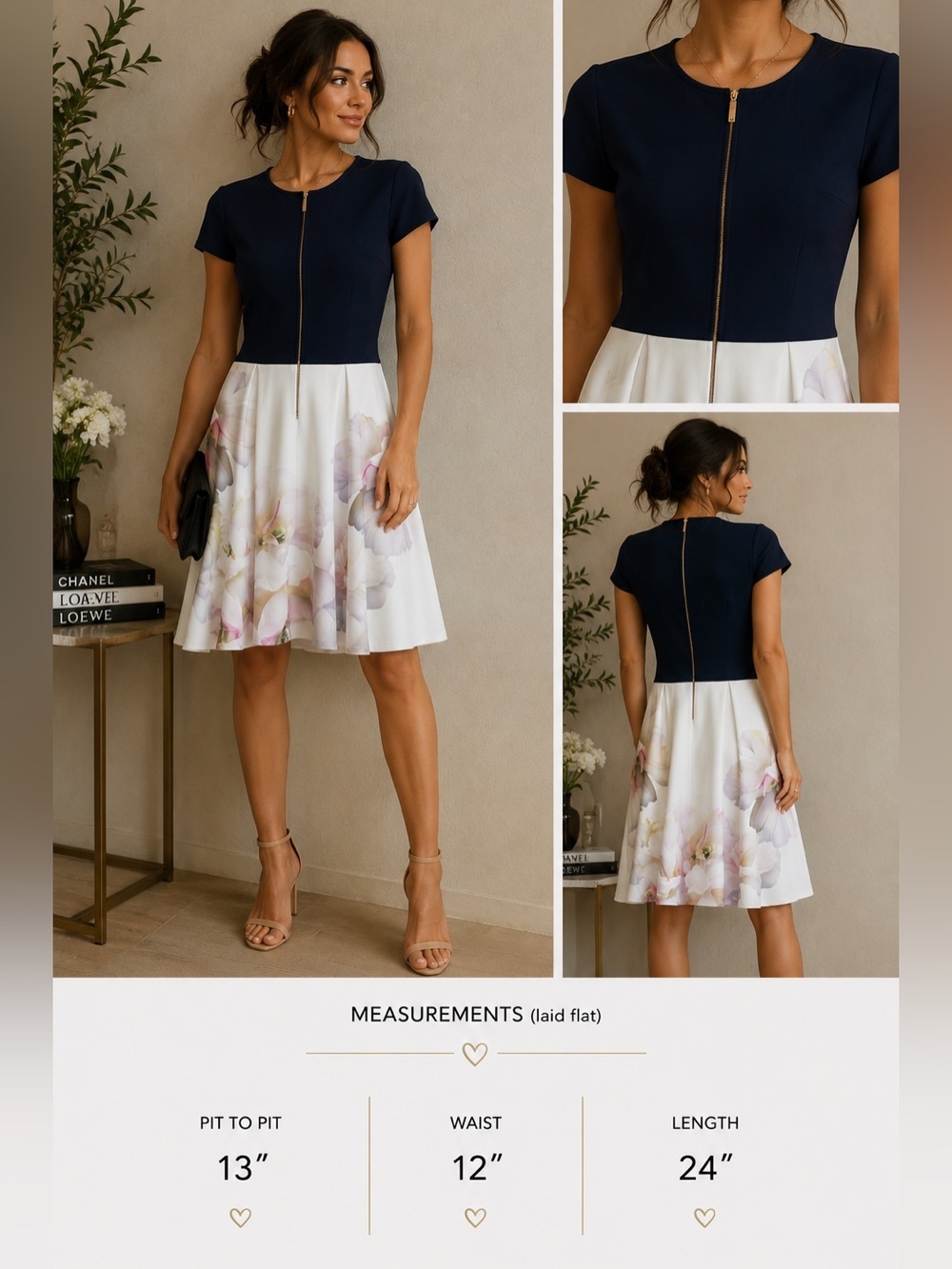 Ted Baker London Navy Floral Fit & Flare Dress | Size 1